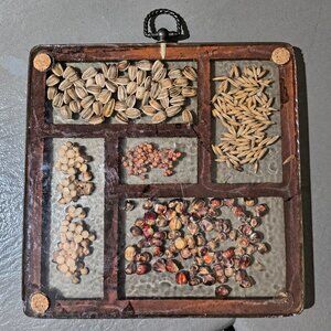 1970's Gamut Designs Wood Resin Seed Filled Boho Hanging Trivet Hot Plate